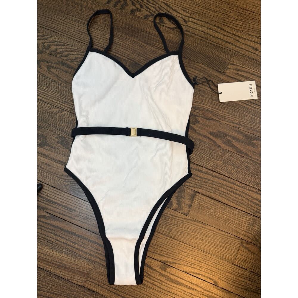 Arakii official Hanna schonberg RETRO SWIMSUIT White Black Belted Sz XS NWT - Picture 9 of 16